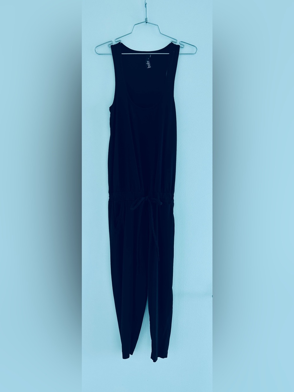 Bobi Black Sleeveless Jumpsuit with Drawstring Waist